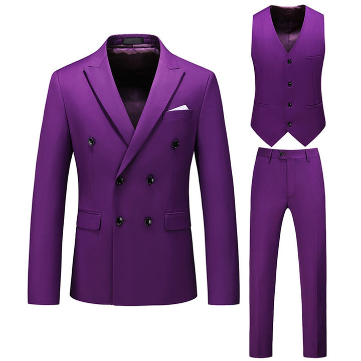 Tailored Fit Peaked Lapel Double Breasted Six-buttons 3 Pieces Men&
