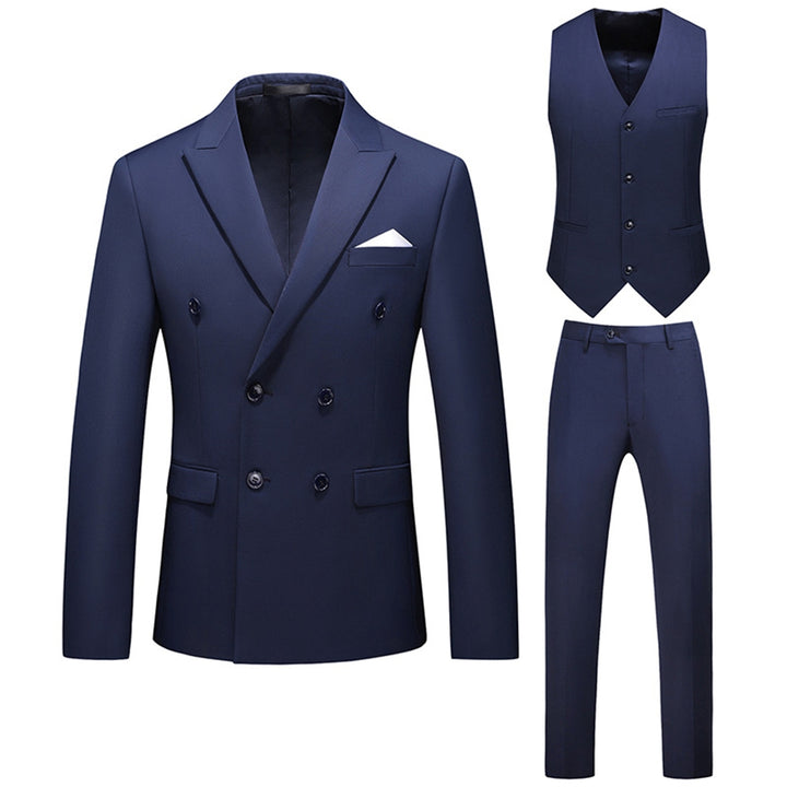 Tailored Fit Peaked Lapel Double Breasted Six-buttons 3 Pieces Men&