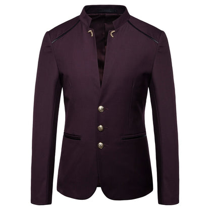 Tailored Fit High Neck Single Breasted Three-button Men's Party Jacket