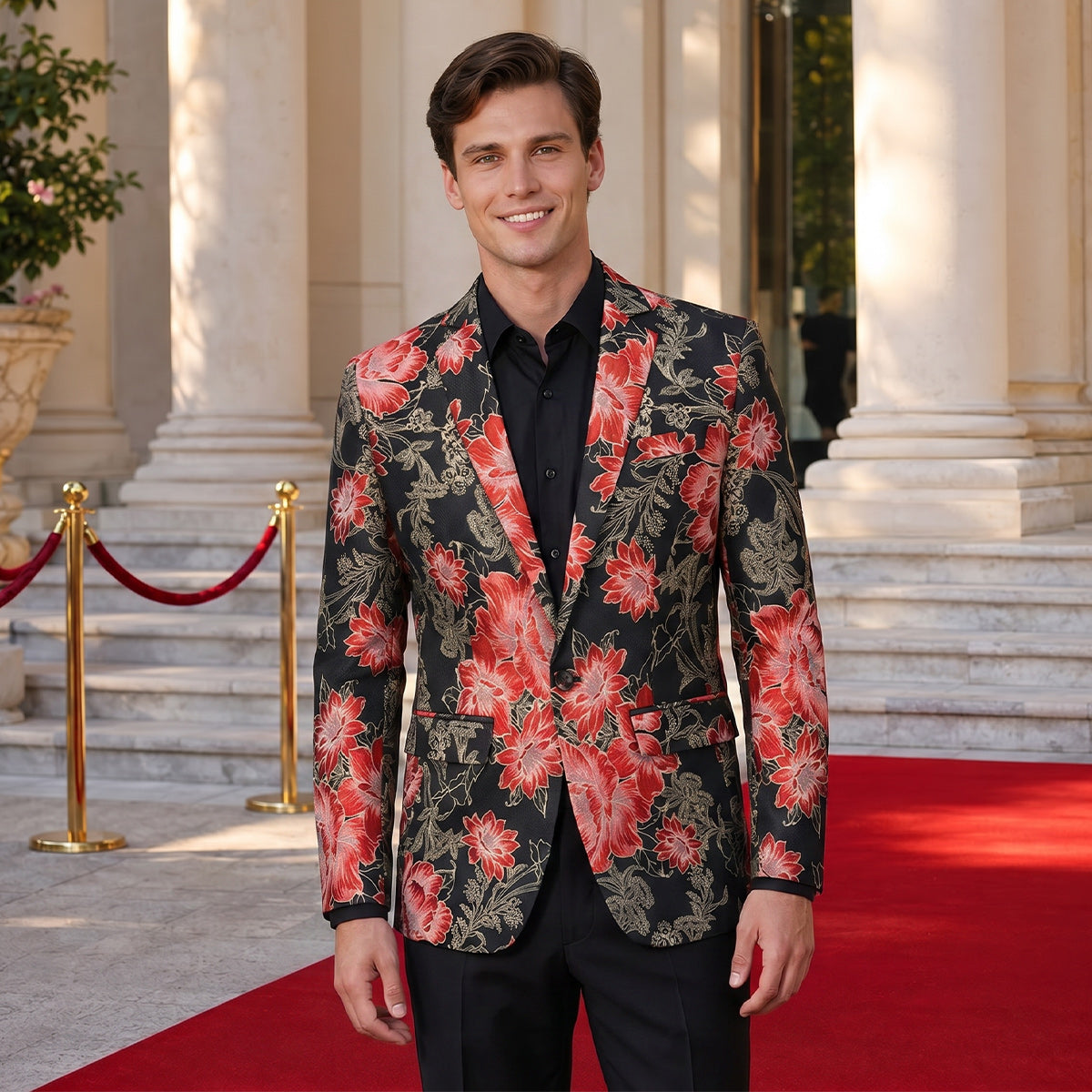 Tailored Fit Notched Lapel Single Breasted One-button Men's Party Jacket