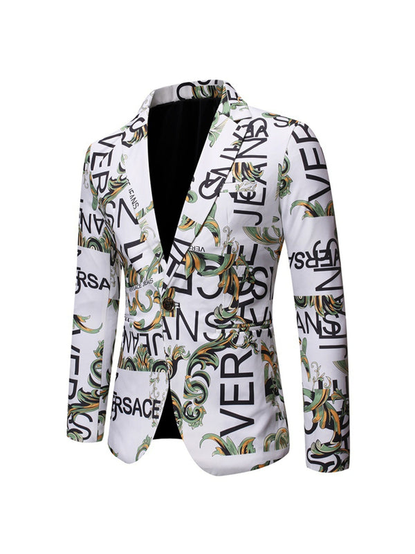 Men's Tailored Fit Notched Lapel Single Breasted One-button Printed Floral Jacket