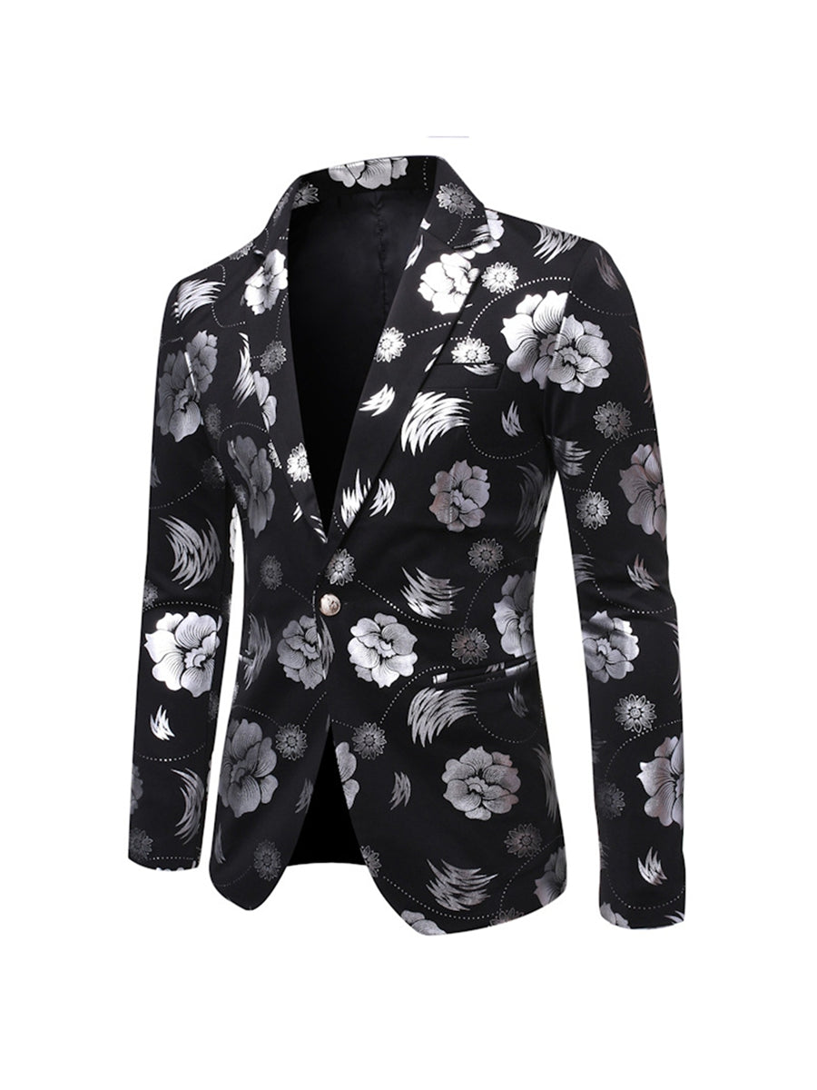 Tailored Fit Notched Single Breasted One-button Printed Chic Men&