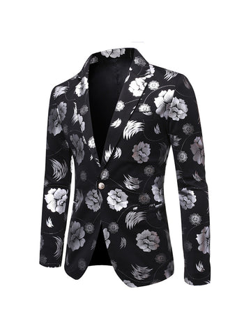 Tailored Fit Notched Single Breasted One-button Printed Chic Men's Party Jacket