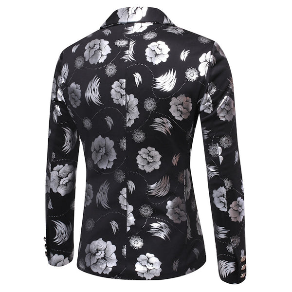 Tailored Fit Notched Single Breasted One-button Printed Chic Men's Party Jacket