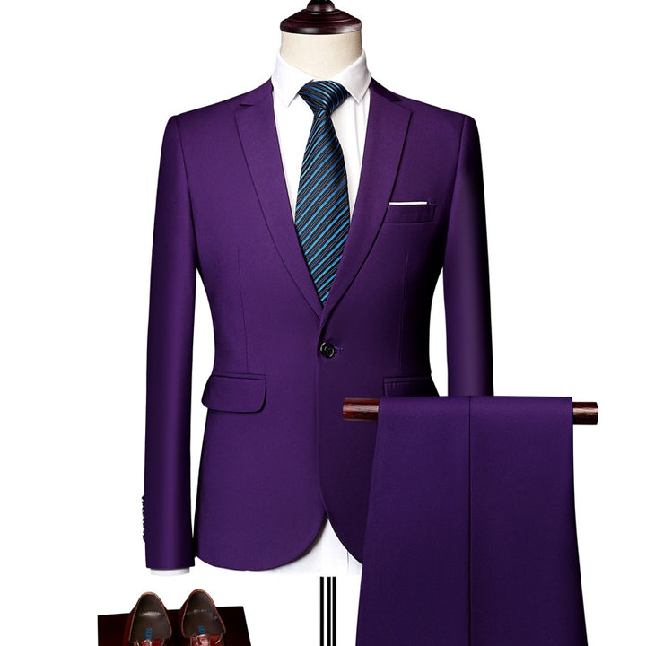 Tailored Fit Single Breasted One-button 2 Pieces Solid Colored Men&