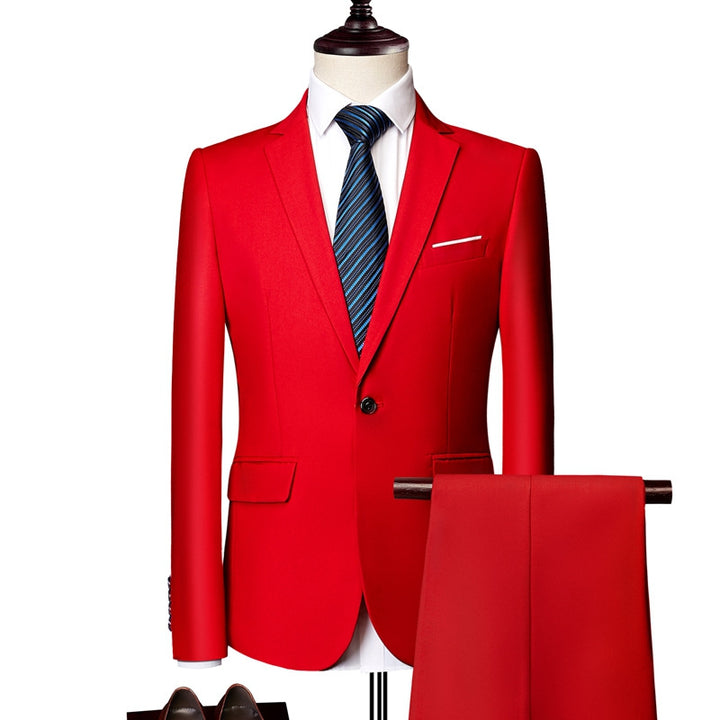 Tailored Fit Single Breasted One-button 2 Pieces Solid Colored Men&