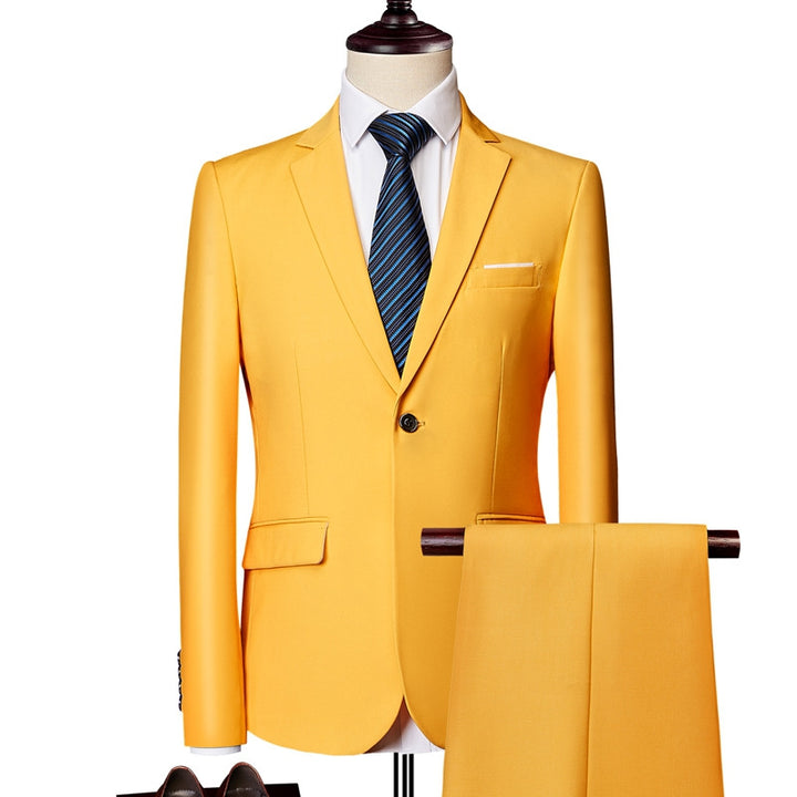 Tailored Fit Single Breasted One-button 2 Pieces Solid Colored Men&