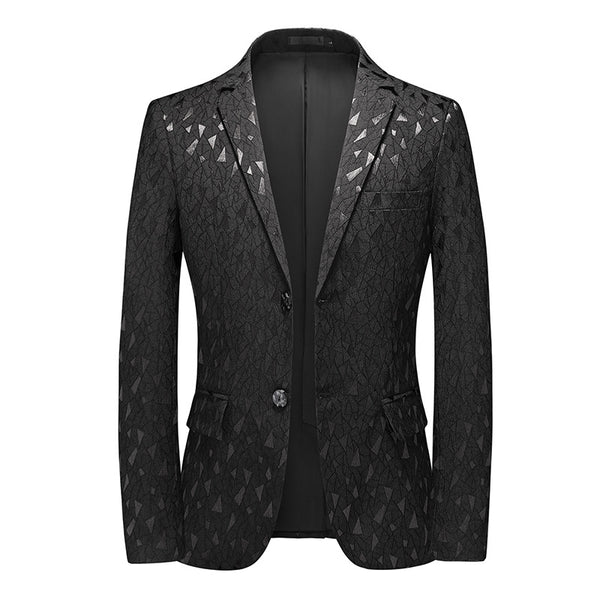 Tailored Fit Notched Lapel Single Breasted Two-button Geometric Men's Fashionable Jacket