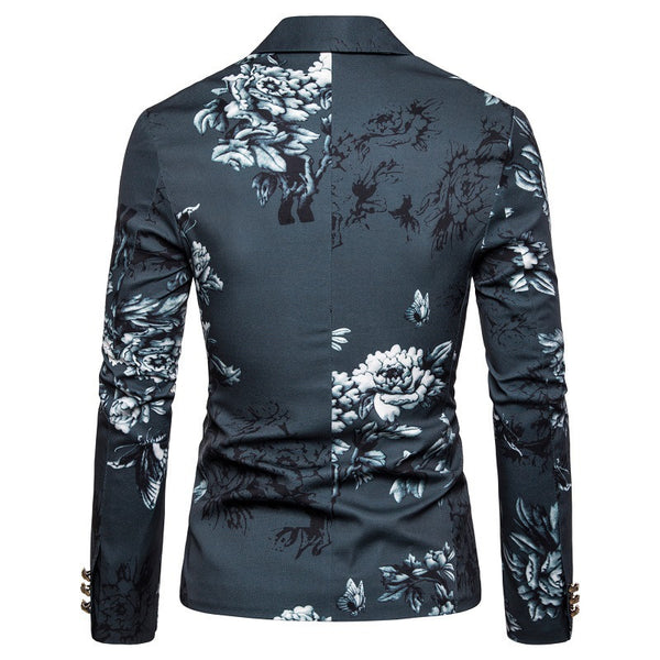 Tailored Fit Notched Single Breasted One-Button Printed Men's Party Jacket