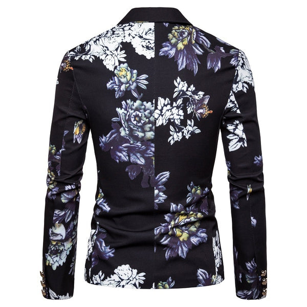 Tailored Fit Notched Single Breasted One-Button Printed Men's Party Jacket