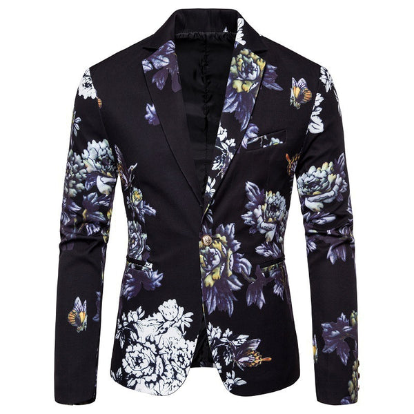 Tailored Fit Notched Single Breasted One-Button Printed Men's Party Jacket