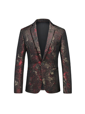 Tailored Fit Notched Lapel Single Breasted One-button Floral Men's Casual Jacket
