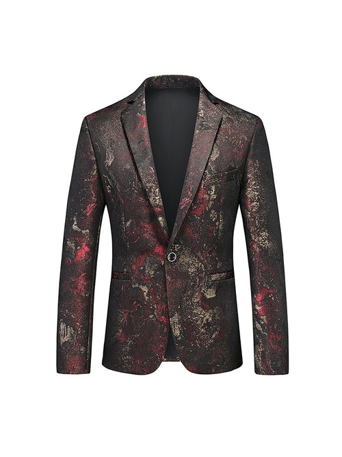 Tailored Fit Notched Lapel Single Breasted One-button Floral Men's Casual Jacket