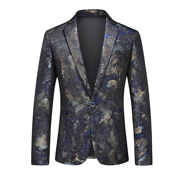 Tailored Fit Notched Lapel Single Breasted One-button Floral Men's Casual Jacket