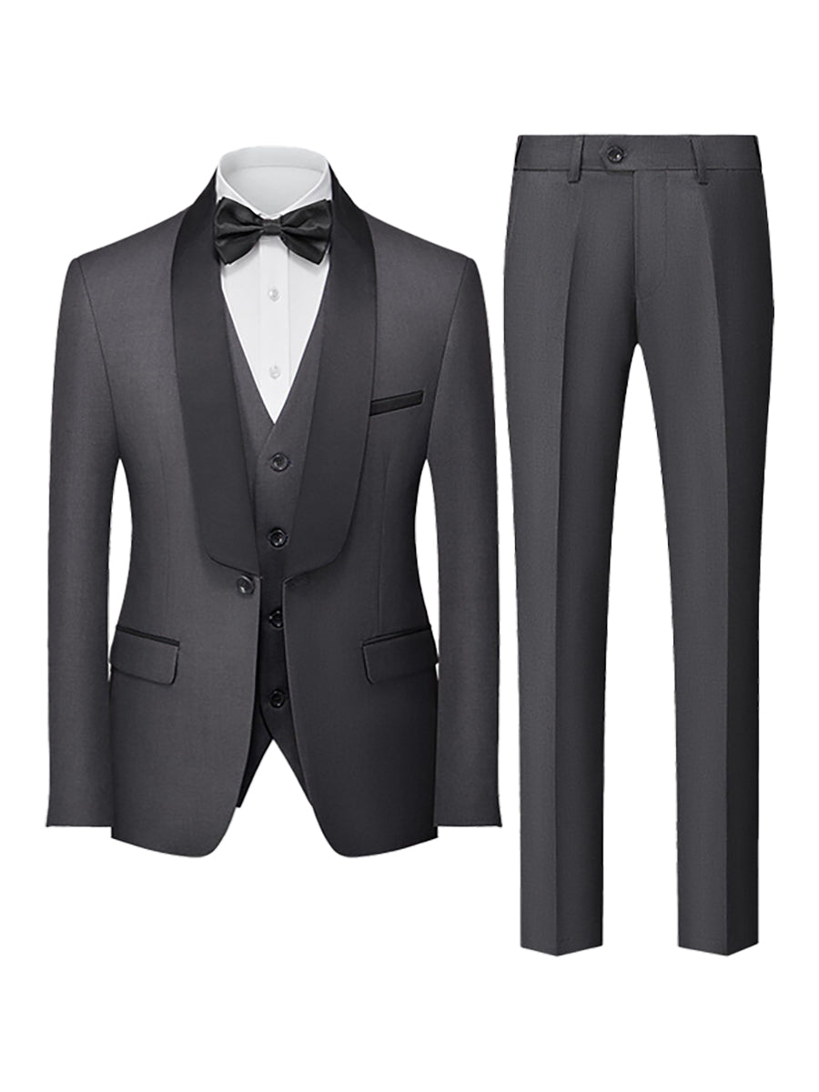 Tailored Fit Shawl Lapel Single Breasted One-button 3 Pieces Solid Colored Men&