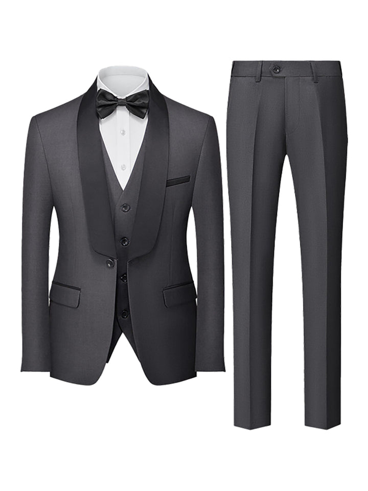 Tailored Fit Shawl Lapel Single Breasted One-button 3 Pieces Solid Colored Men&