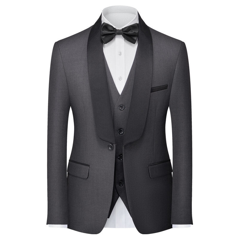 Tailored Fit Shawl Lapel Single Breasted One-button 3 Pieces Solid Colored Men&