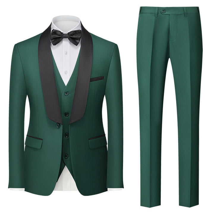 Tailored Fit Shawl Lapel Single Breasted One-button 3 Pieces Solid Colored Men&