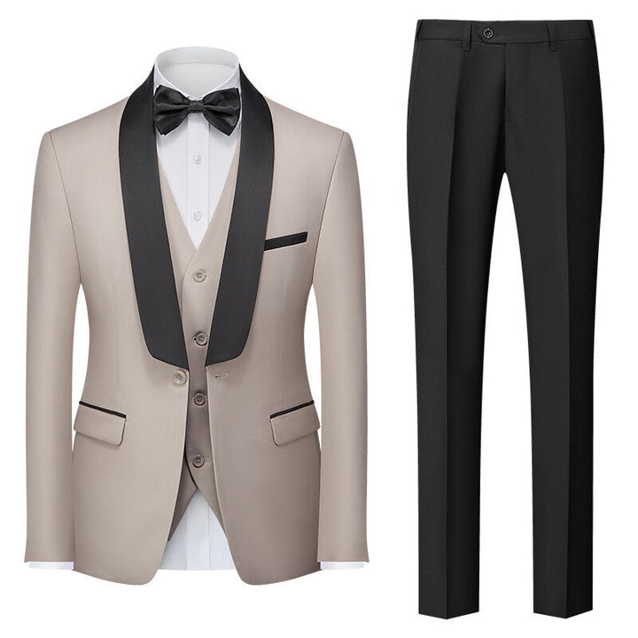 Tailored Fit Shawl Lapel Single Breasted One-button 3 Pieces Solid Colored Men&