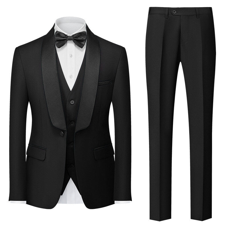 Tailored Fit Shawl Lapel Single Breasted One-button 3 Pieces Solid Colored Men&