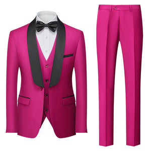 Tailored Fit Shawl Lapel Single Breasted One-button 3 Pieces Solid Colored Men's Suits