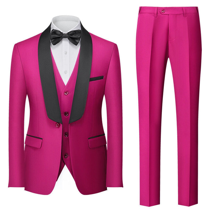 Tailored Fit Shawl Lapel Single Breasted One-button 3 Pieces Solid Colored Men&