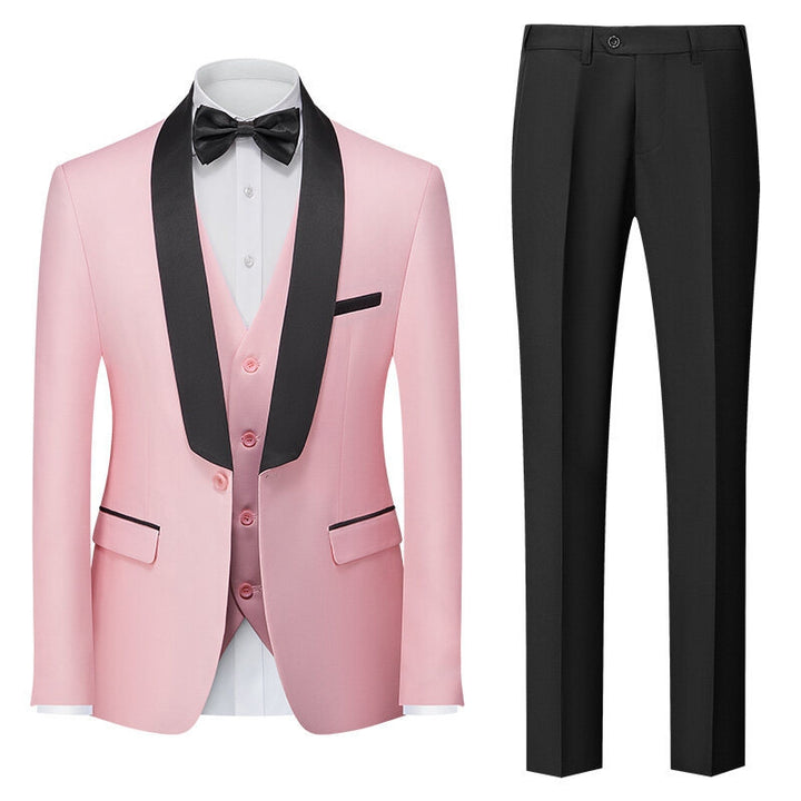 Tailored Fit Shawl Lapel Single Breasted One-button 3 Pieces Solid Colored Men&