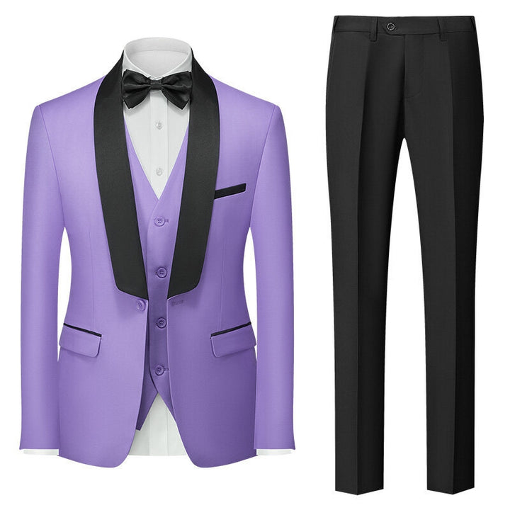 Tailored Fit Shawl Lapel Single Breasted One-button 3 Pieces Solid Colored Men&