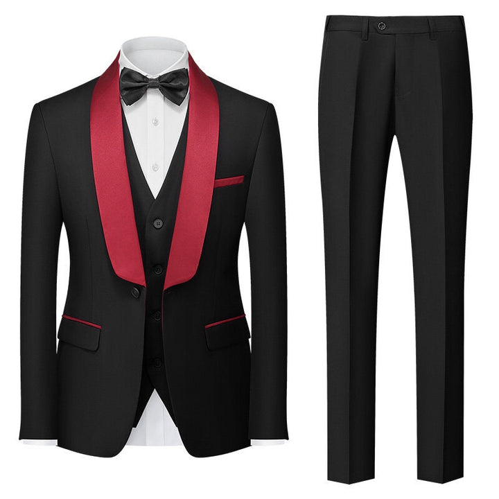 Tailored Fit Shawl Lapel Single Breasted One-button 3 Pieces Solid Colored Men&
