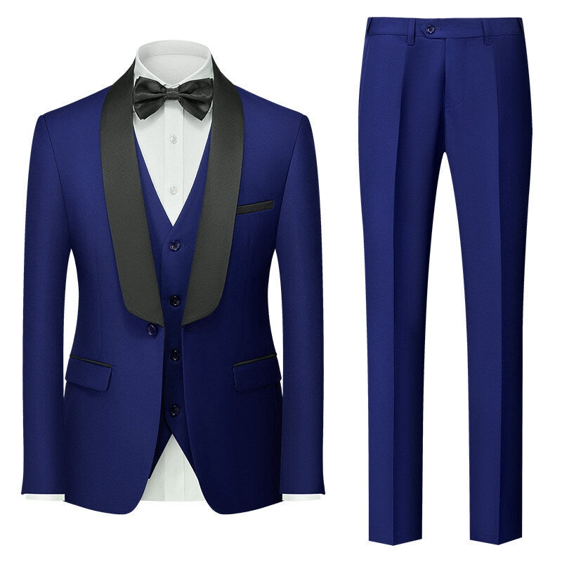 Tailored Fit Shawl Lapel Single Breasted One-button 3 Pieces Solid Colored Men&
