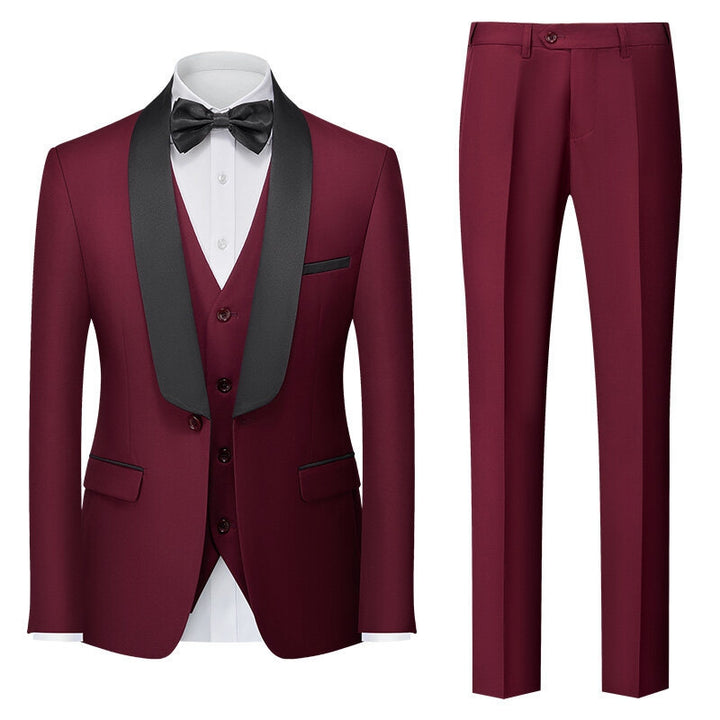 Tailored Fit Shawl Lapel Single Breasted One-button 3 Pieces Solid Colored Men&