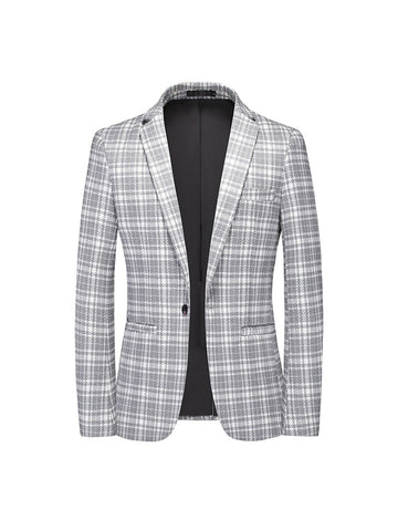 Tailored Fit Notched Lapel Single Breasted One-button Checked Men's Classical Jacket