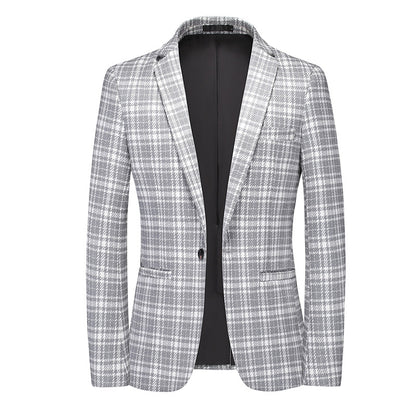Tailored Fit Notched Lapel Single Breasted One-button Checked Men's Classical Jacket