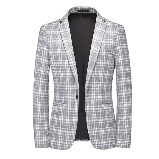 Tailored Fit Notched Lapel Single Breasted One-button Checked Men's Classical Jacket