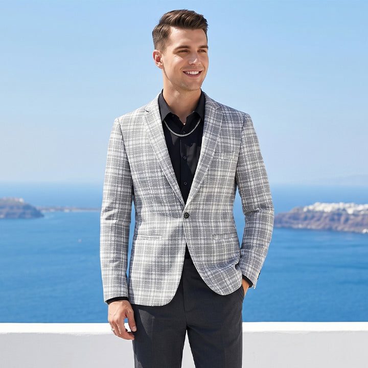 Tailored Fit Notched Lapel Single Breasted One-button Checked Men&