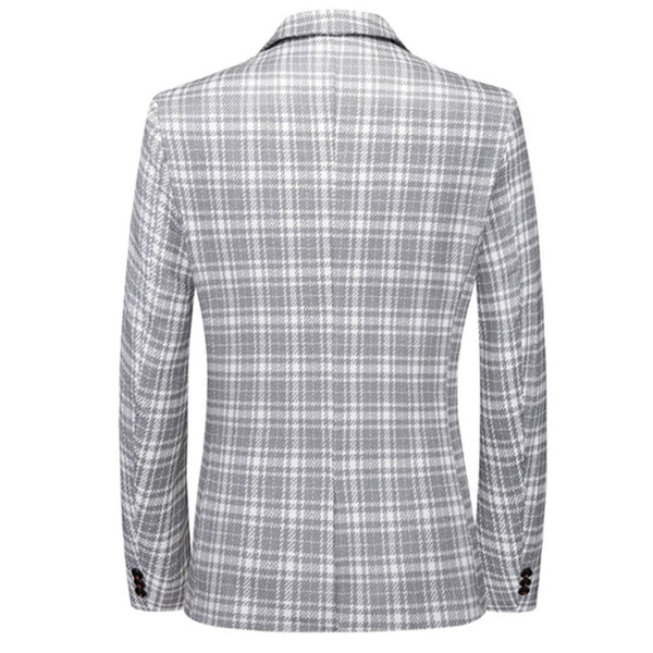 Tailored Fit Notched Lapel Single Breasted One-button Checked Men's Classical Jacket