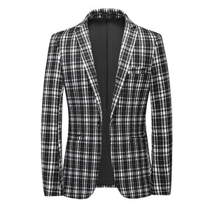 Tailored Fit Notched Lapel Single Breasted One-button Checked Men's Classical Jacket