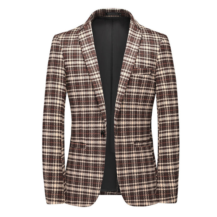 Tailored Fit Notched Lapel Single Breasted One-button Checked Men&