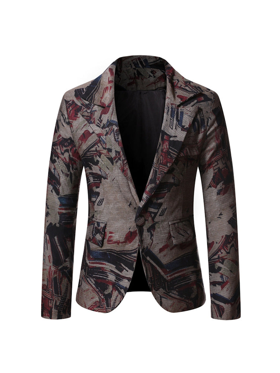 Tailored Fit Notched Lapel Single Breasted One-button Stylish Printed Men&