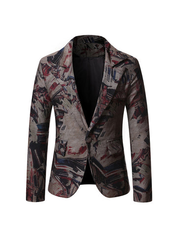 Tailored Fit Notched Lapel Single Breasted One-button Stylish Printed Men's Jacket