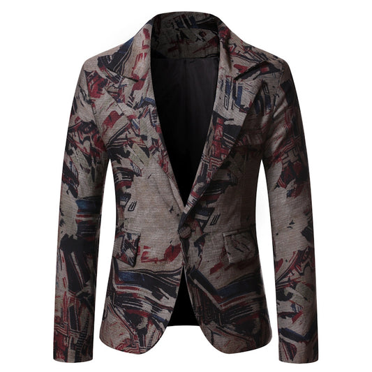 Tailored Fit Notched Lapel Single Breasted One-button Stylish Printed Men's Jacket