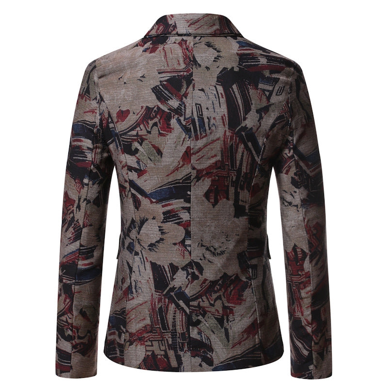 Tailored Fit Notched Lapel Single Breasted One-button Stylish Printed Men&