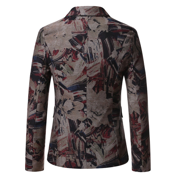 Tailored Fit Notched Lapel Single Breasted One-button Stylish Printed Men's Jacket