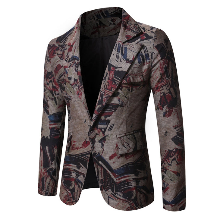 Tailored Fit Notched Lapel Single Breasted One-button Stylish Printed Men&