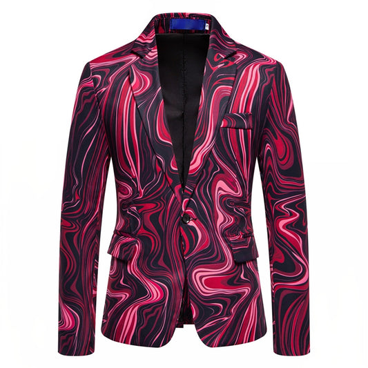 Tailored Fit Notch Single Breasted One-button Printed Wave Men's Jacket