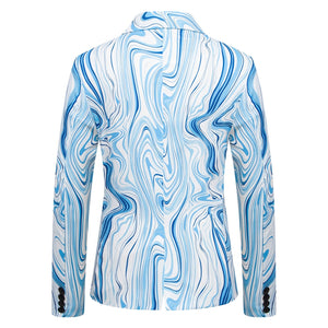 Tailored Fit Notch Single Breasted One-button Printed Wave Men's Jacket