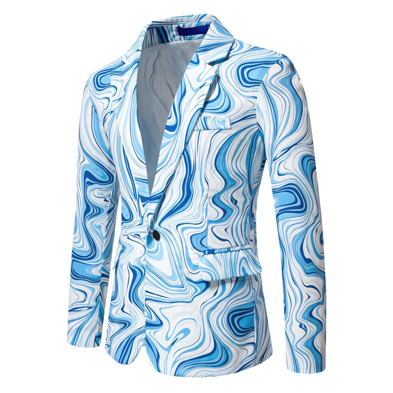 Tailored Fit Notch Single Breasted One-button Printed Wave Men&