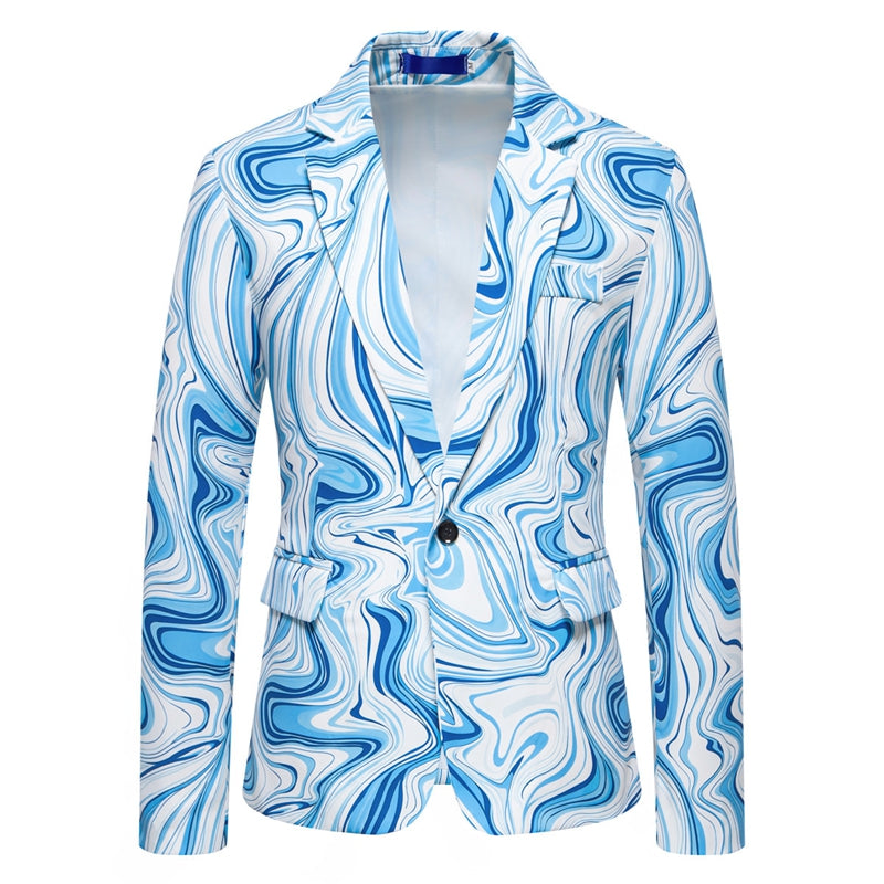 Tailored Fit Notch Single Breasted One-button Printed Wave Men&