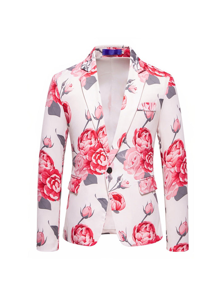 Tailored Fit Notch Single Breasted One-Button Printed Rose Men&