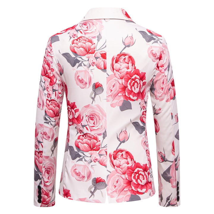 Tailored Fit Notch Single Breasted One-Button Printed Rose Men&